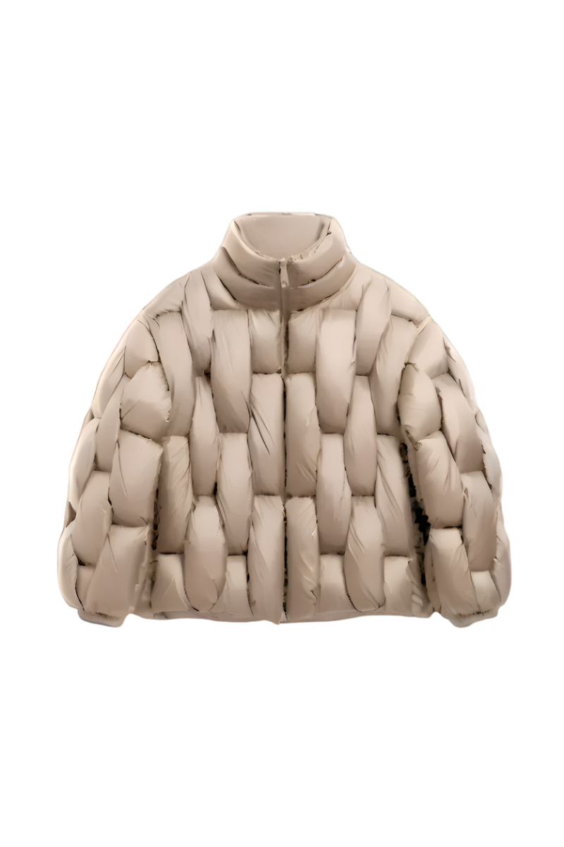 Beige puffer jacket on a white background