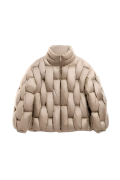 Beige puffer jacket on a white background